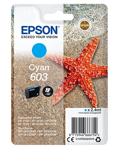 Epson 603 - 2.4 ml - azul cyan - original - blister - tinteiro - para Expression Home XP-2150, 2155, 3150, 3155, 4150, 4155, WorkForce WF-2820, 2840, 2845, 2870