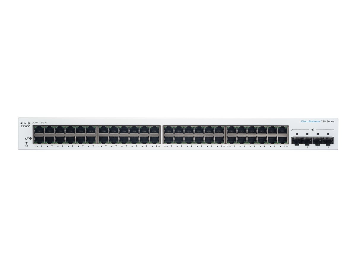 Cisco Business 220 Series CBS220-48T-4G - Interruptor - inteligente - 48 x 10/100/1000 + 4 x Gigabit SFP (ligação ascendente) - montável em trilho