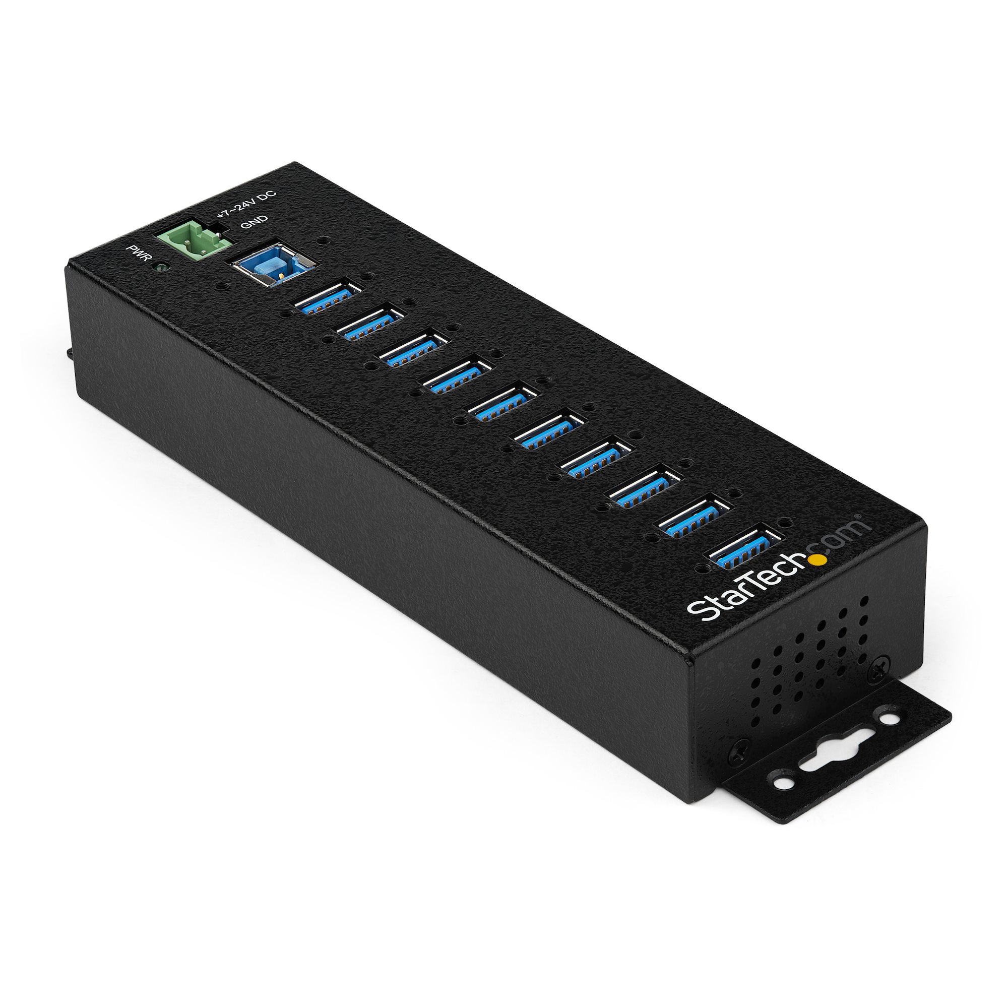 StarTech.com 10 Port USB Hub with Power Adapter, Surge Protection, Metal Industrial USB 3.0 Data Transfer Hub, Din Rail, Wall or Desk Mountable, High Speed USB 3.1/ USB 3.2 Gen 1 5Gbps Hub - Windows/macOS/Linux (HB30A10AME) - Hub - 10 x USB 3.2 Gen 1