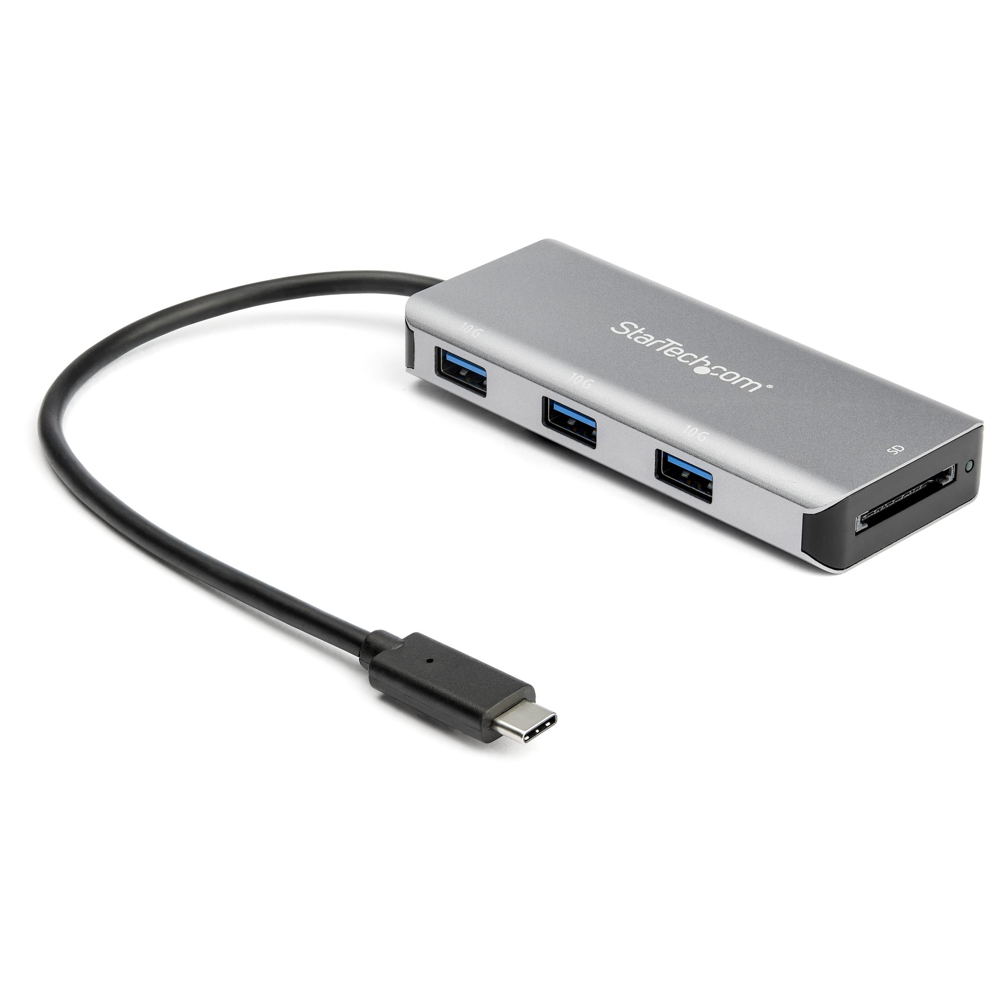 StarTech.com 3 Port 10Gbps USB C Hub with SD Card Reader, 3x USB-A & 1x SD Slot, Portable USB 3.1/3.2 Gen 2 Type C Adapter Hub, Laptop Hub, USB Bus Powered, Thunderbolt 3 Compatible - Windows/macOS/Linux (HB31C3ASDMB) - Hub - 1 x USB-C + 3 x USB 3.1