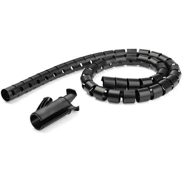StarTech.com 1.5m (4.9ft) Cable Management Sleeve - Spiral - 1" (25mm) Diameter - W/ Cable Loading Tool - Black (CMSCOILED) - Kit de acoplamento do cabo - preto - 1.5 m
