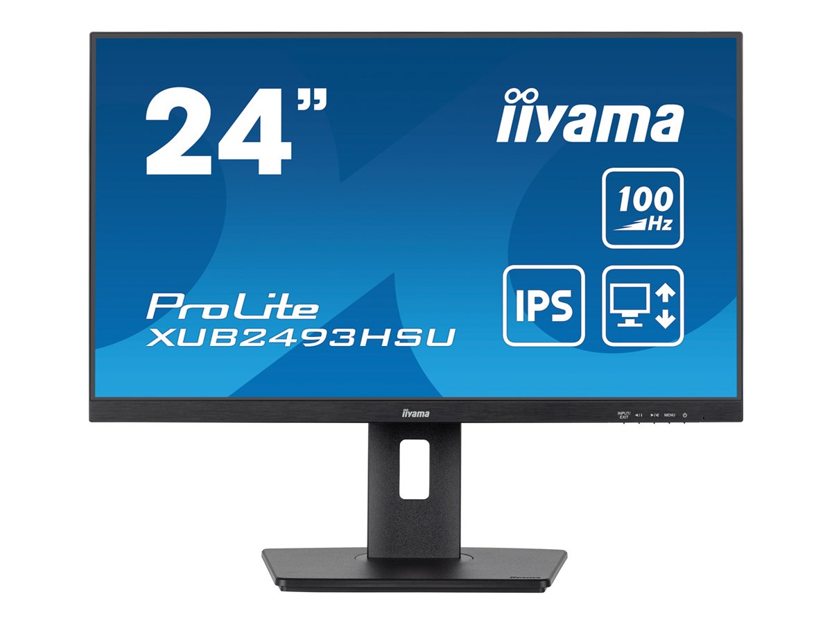 iiyama ProLite XUB2493HSU-B7 - Monitor LED - 24" - 1920 x 1080 Full HD (1080p) @ 100 Hz - IPS - 250 cd/m² - 1300:1 - 1 ms - HDMI, DisplayPort - altifalantes - preto opaco