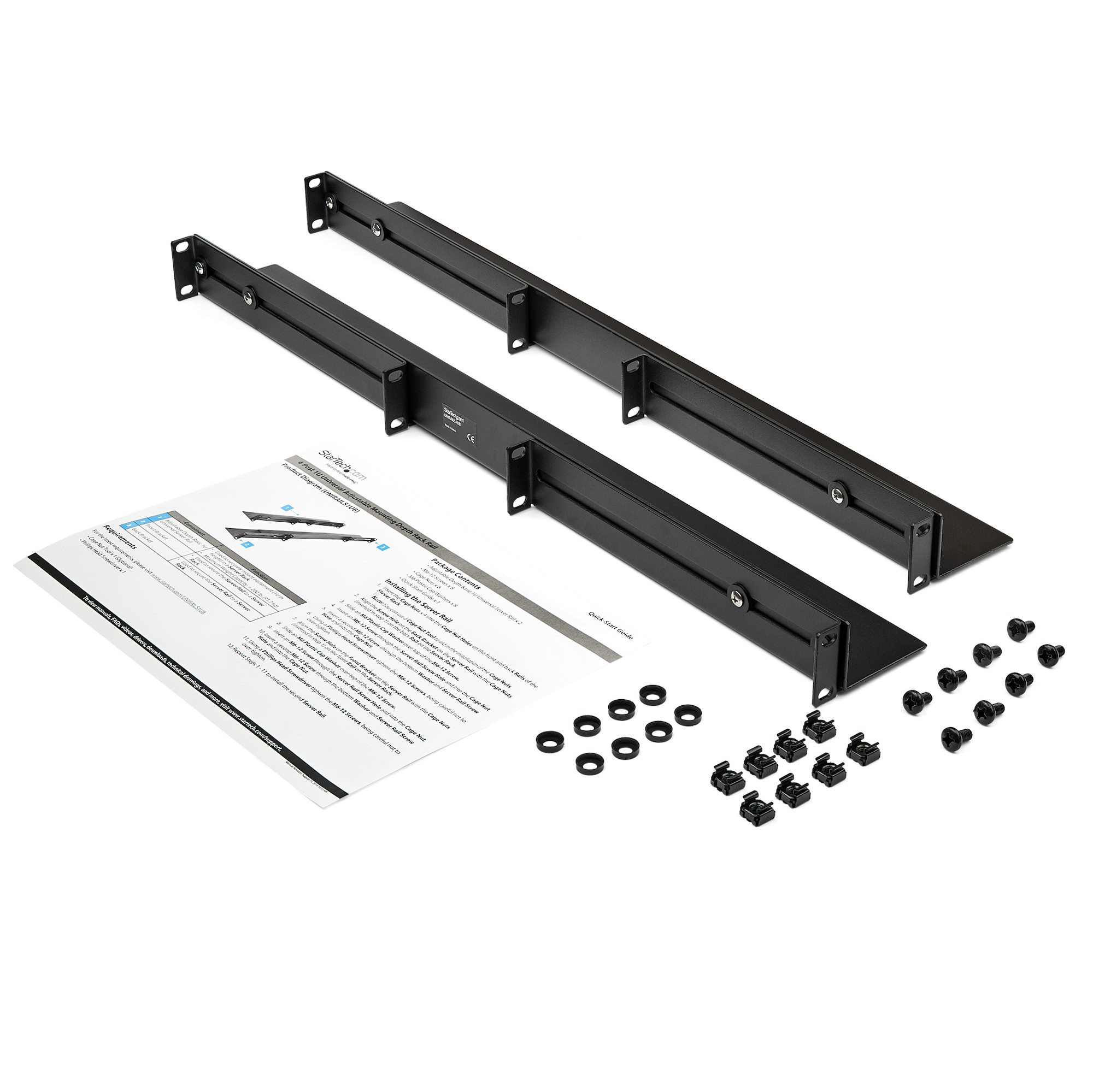 StarTech.com 1U 19 inch Server Rack Rails, 24-36 inch Adjustable Depth, Universal 4 Post Rack Mount Rails, Network Equipment/Server/UPS Mounting Rail Kit, HPE ProLiant, Dell PowerEdge - 4 Post Rack Rails (UNIRAILS1UB) - Rail kit de prataleira - monta - Image 11