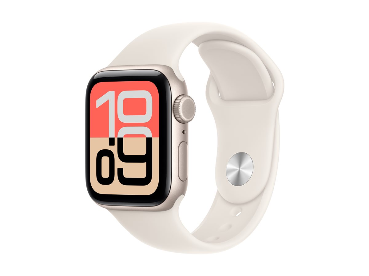 Apple Watch SE 3 (GPS) - 40 mm - alumínio estrelado - relógio inteligente Com banda de desporto - fluoroelastómero - luz das estrelas - tamanho da banda: S/M - 64 GB - Wi-Fi 4, Bluetooth - 26.3 g