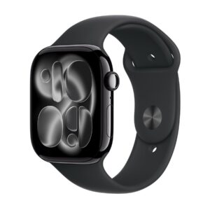 Apple Watch Series 11 (GPS + Cellular) - 46 mm - alumínio preto jato - relógio inteligente Com banda de desporto - fluoroelastómero - preto - tamanho da banda: M/L - 64 GB - LTE, Wi-Fi 4, UWB, Bluetooth - 5G - 36.9 g