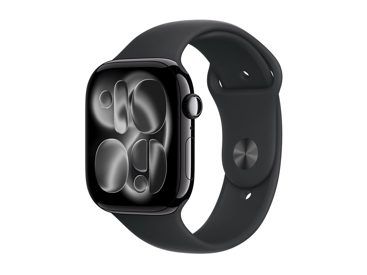 Apple Watch Series 11 (GPS + Cellular) - 46 mm - alumínio preto jato - relógio inteligente Com banda de desporto - fluoroelastómero - preto - tamanho da banda: M/L - 64 GB - LTE, Wi-Fi 4, UWB, Bluetooth - 5G - 36.9 g