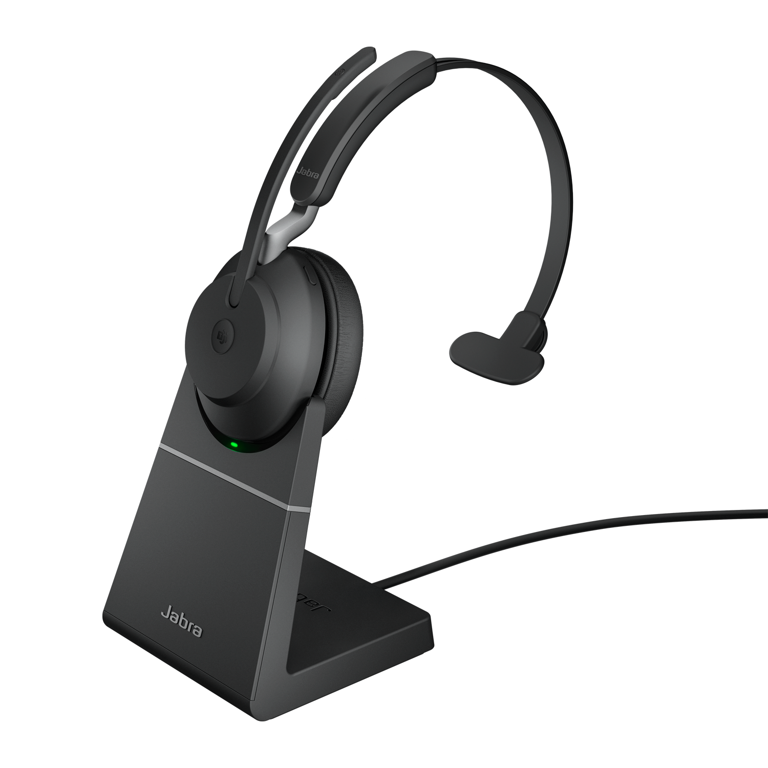 Jabra Evolve2 65 MS Mono - Auscultadores - no ouvido - convertível - bluetooth - sem fios - USB-A - isolamento de ruído - preto - com suporte de carregamento - Certificado para Microsoft Teams