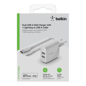 Belkin BoostCharge - Adaptador de alimentação - 24 Watt - 2 conectores de saída (USB) - branco