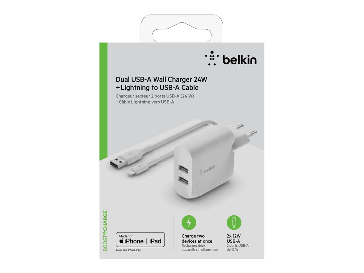 Belkin BoostCharge - Adaptador de alimentação - 24 Watt - 2 conectores de saída (USB) - branco