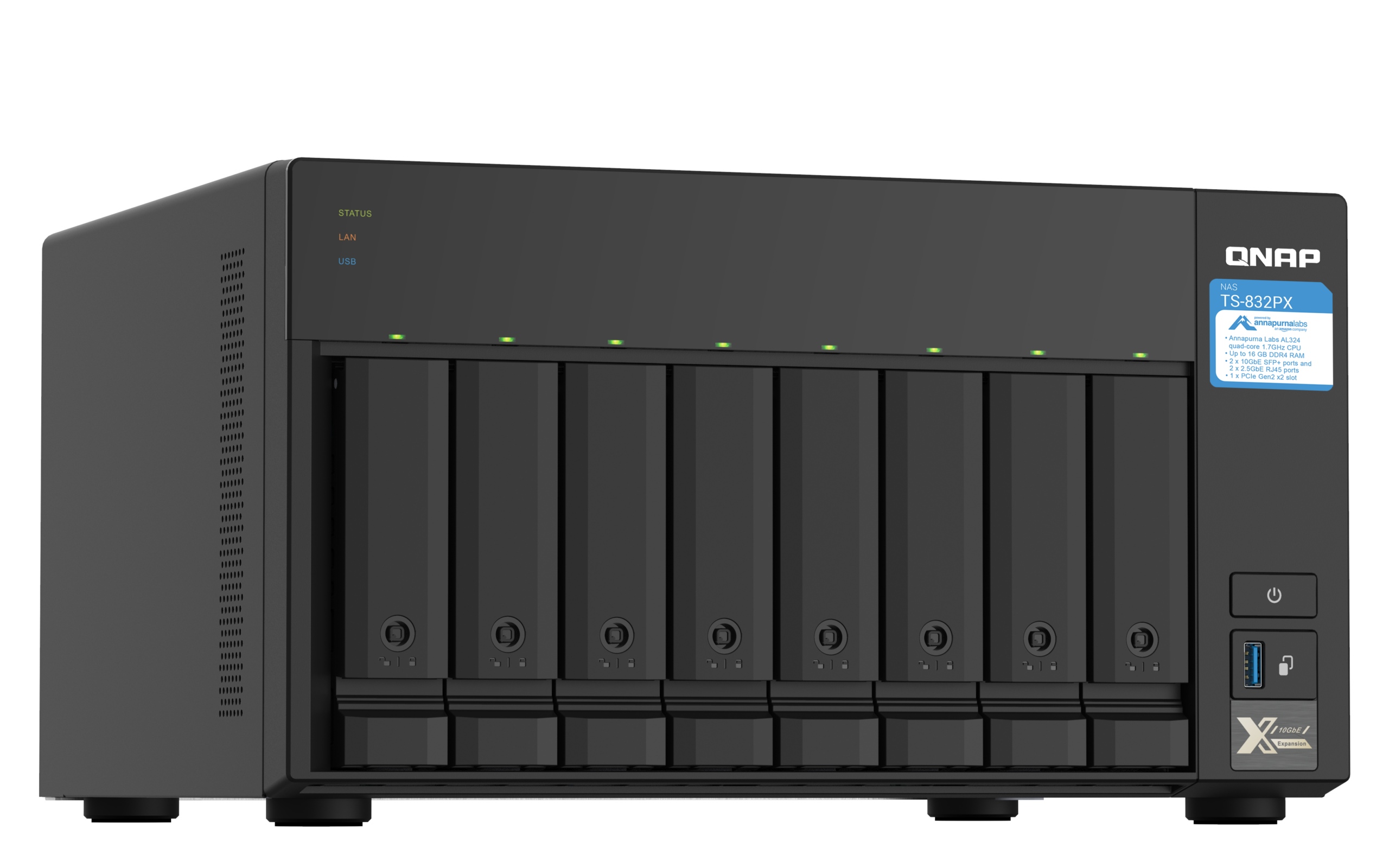 QNAP TS-832PX-4G - Servidor NAS - 8 baias - SATA 6Gb/s - RAID (expansão de disco rígido) 0, 1, 5, 6, 10, 50, 60, JBOD - RAM 4 GB - Gigabit Ethernet / 2.5 Gigabit Ethernet / 10 Gigabit Ethernet - iSCSI assistência - Image 2