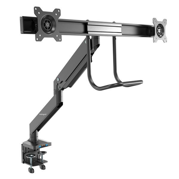 StarTech.com Desk Mount Dual Monitor Arm with USB & Audio, Slim Full Motion Adjustable Dual Monitor VESA Mount for 32" Displays (8kg/screen), Ergonomic Articulating, Desk Clamp or Grommet - One-touch Adjustment (ARMSLIMDUAL2USB3) - Kit de montagem -