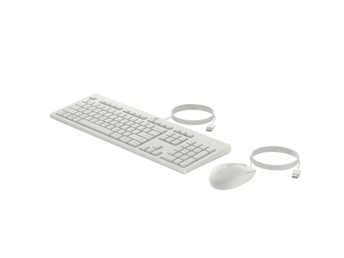 HP 225 - Conjunto de teclado e rato - ambidestro, layout de 3 zonas, curso padrão das teclas - full size - USB - Português - branco cashmere