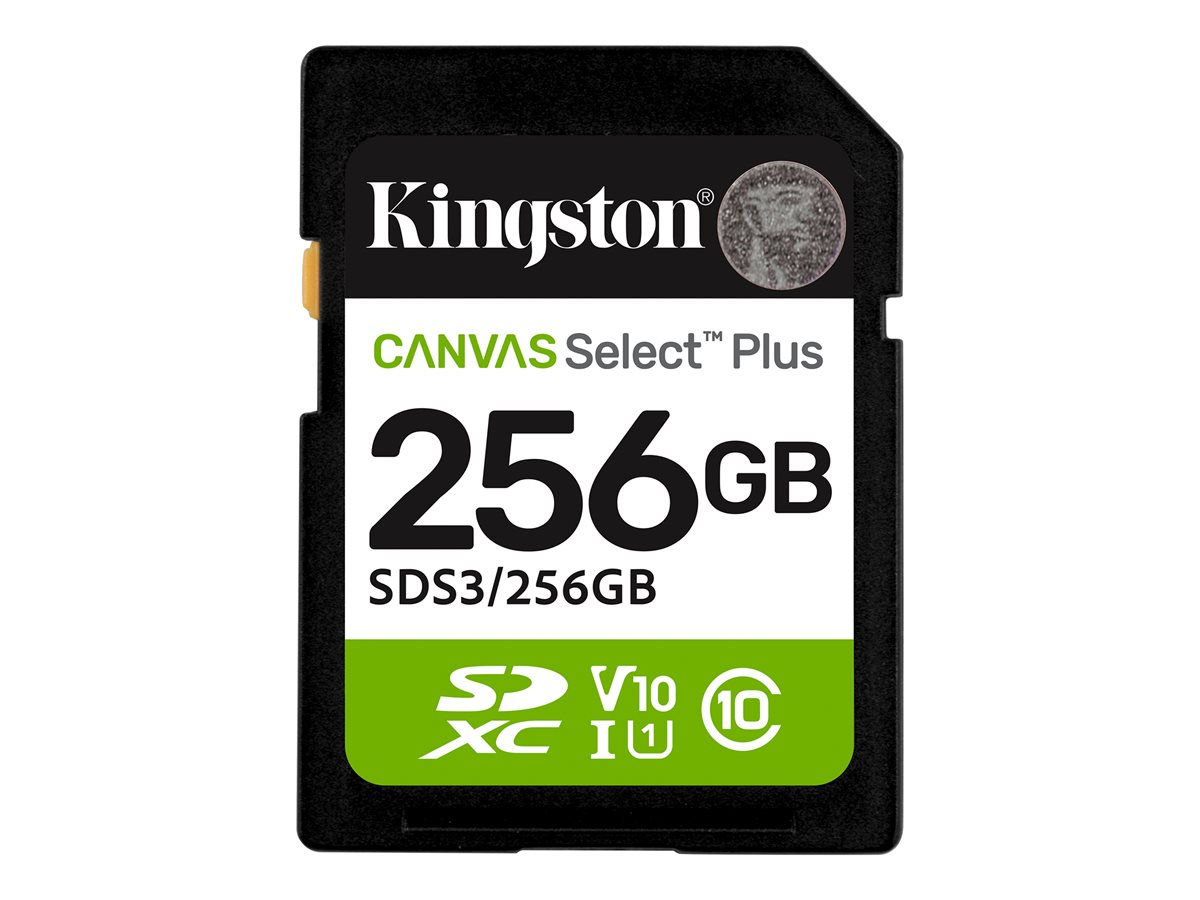 Kingston Canvas Select Plus - Cartão de memória flash - 256 GB - Video Class V10 / UHS-I U1 / Class10 - SDXC UHS-I
