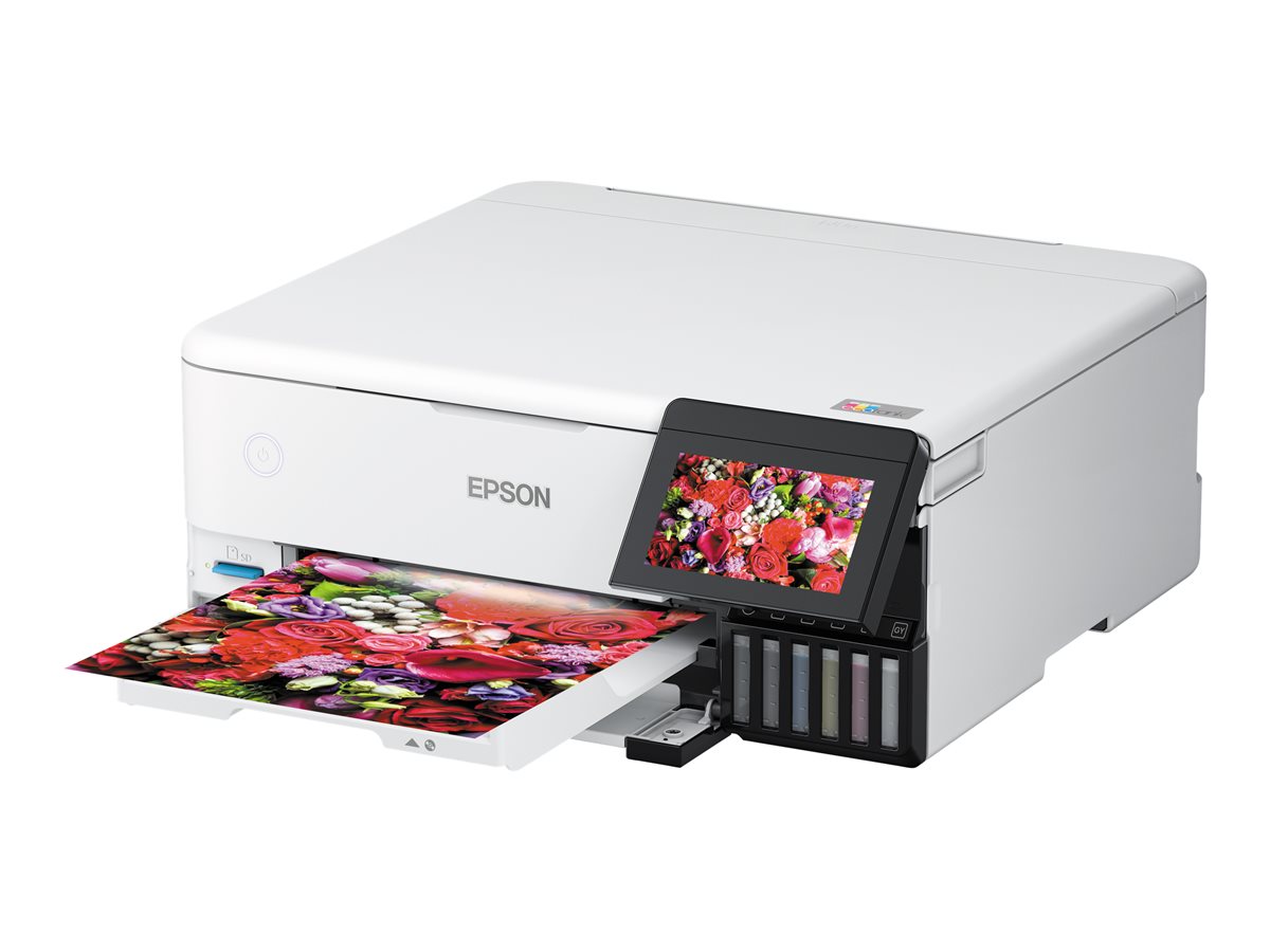 Epson EcoTank ET-8500 - Impressora multi-funções - a cores - jacto de tinta - recarregável - A4/Letter (media) - até 16 ppm (impressão) - USB, LAN, Wi-Fi(ac), host USB - branco