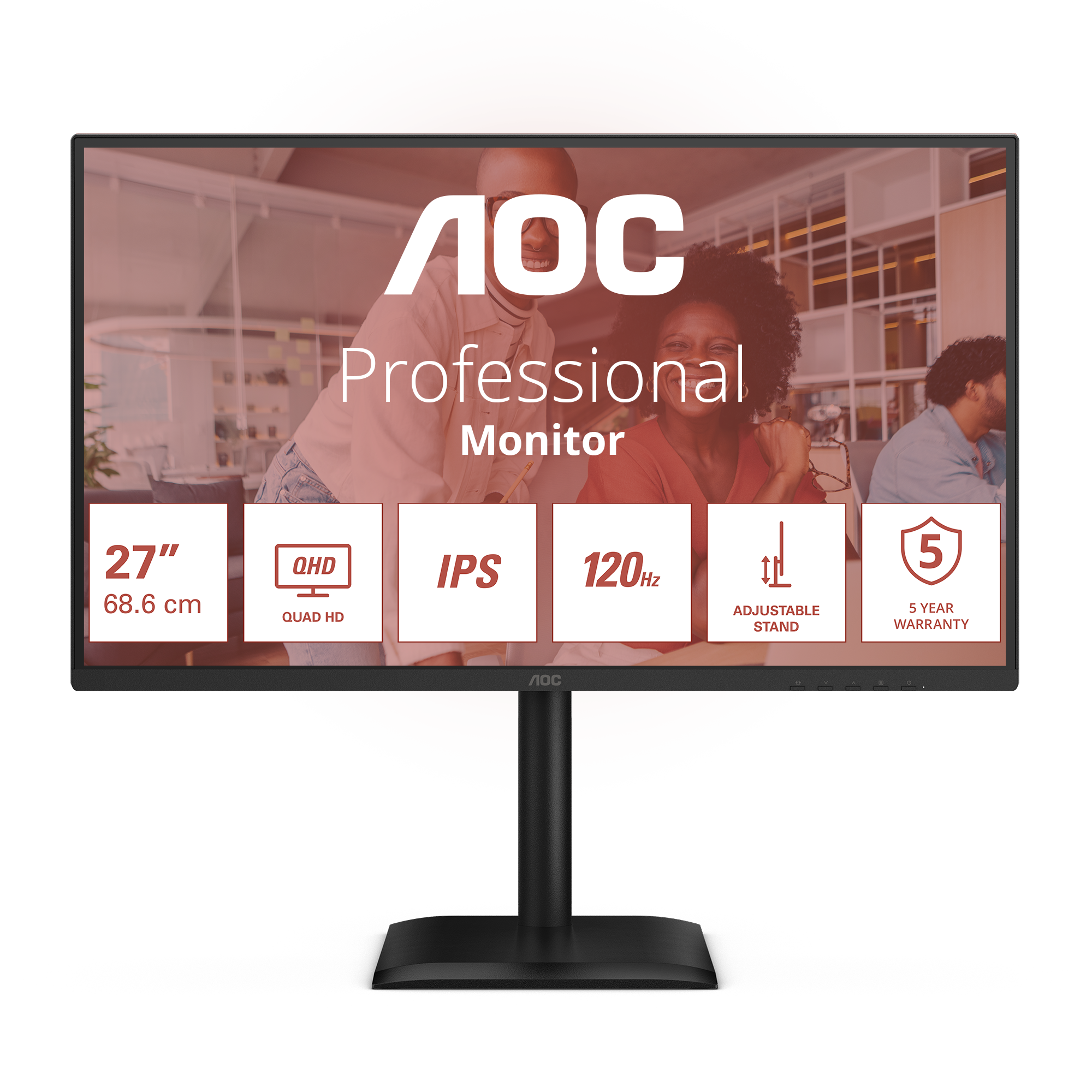 AOC Q27E4U - Monitor LED - 27" - 2560 x 1440 QHD @ 120 Hz - IPS - 250 cd/m² - 1500:1 - 4 ms - HDMI, DisplayPort - altifalantes - preto