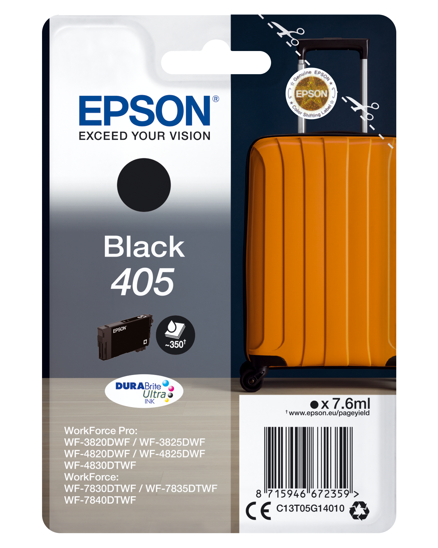 Epson 405 - 7.6 ml - preto - original - tinteiro - para WorkForce WF-7310, 7830, 7835, 7840, WorkForce Pro WF-3820, 3825, 4820, 4825, 4830, 7840