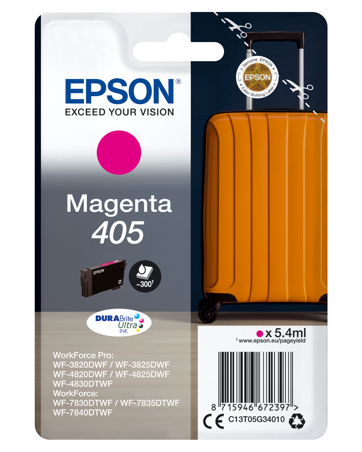Epson 405 - 5.4 ml - magenta - original - tinteiro - para WorkForce WF-7310, 7830, 7835, 7840, WorkForce Pro WF-3820, 3825, 4820, 4825, 4830, 7840