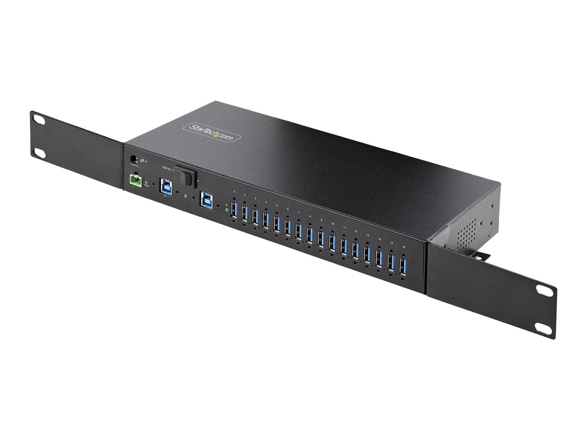 StarTech.com 16-Port Industrial USB 3.0 Hub 5Gbps, Metal, DIN/Surface/Rack Mountable, ESD Protection, Terminal Block Power, up to 120W Shared USB Charging, Dual-Host Hub/Switch (5G16AINDS-USB-A-HUB) - Hub - industrial - 16 x USB 3.2 Gen 1 - desktop,