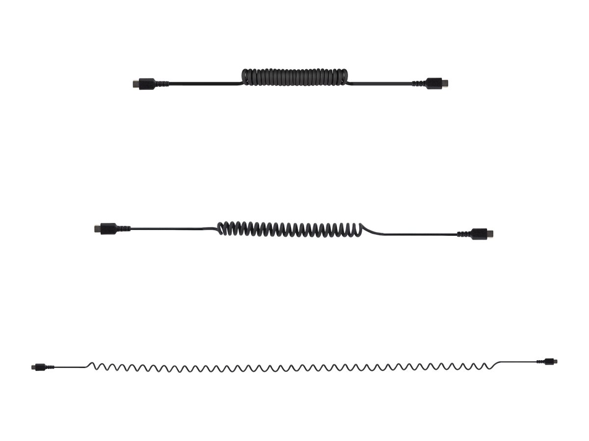 StarTech.com 3ft (1m) USB C Charging Cable, Coiled Heavy Duty Fast Charge & Sync USB-C Cable, High Quality USB 2.0 Type-C Cable, Rugged Aramid Fiber, TPE, 3A, S20, iPad, Pixel - Durable Male to Male USB, Black - Cabo USB - USB-C (M) para USB-C (M) - - Image 2