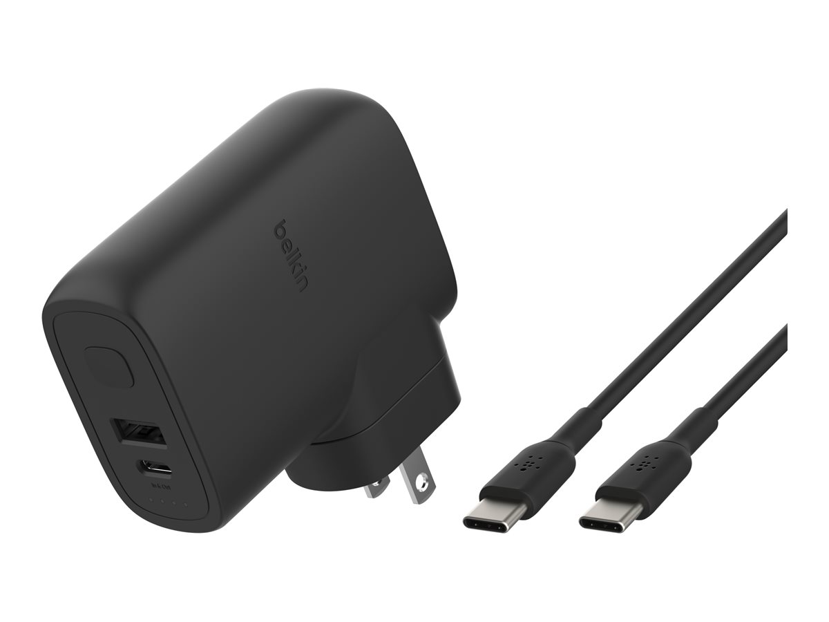 Belkin BoostCharge - Adaptador de alimentação / bateria portátil - 5000 mAh - 25 Watt - Fast Charge, PD 3.0 - 2 conectores de saída (USB, USB-C) - preto
