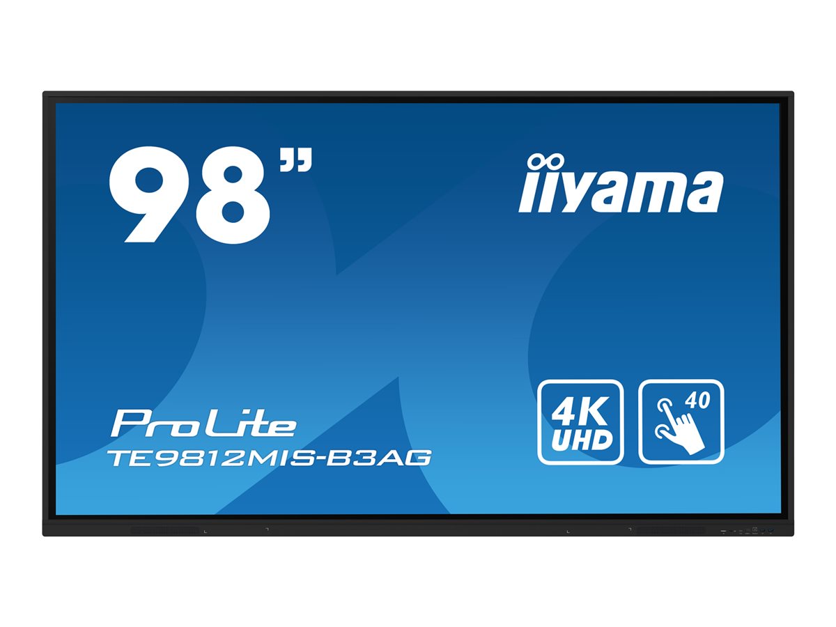 iiyama ProLite TE9812MIS-B3AG - 98" Classe Diagonal (97.5" visível) ecrã LCD com luz de fundo LED - sinalização digital interativa - com tela sensível ao toque (multi toque) / capacidade opcional de PC embutido - 4K UHD (2160p) 3840 x 2160 - moldura