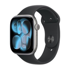 Apple Watch Series 11 (GPS) - 46 mm - alumínio cinzento espaço - relógio inteligente Com banda de desporto - fluoroelastómero - preto - tamanho da banda: M/L - 64 GB - Wi-Fi 4, UWB, Bluetooth - 37.8 g