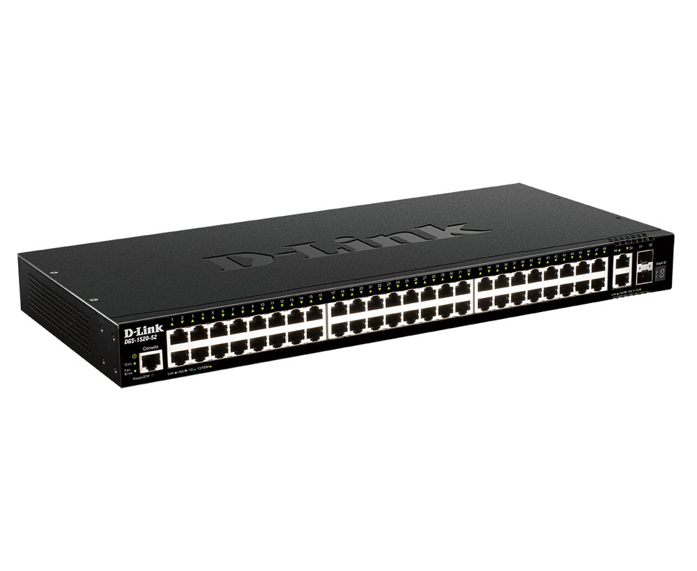 D-Link DGS 1520-52 - Interruptor - L3 - inteligente - 48 x 10/100/1000 + 2 x 10 Gigabit Ethernet + 2 x 10 Gigabit SFP+ - montável em trilho