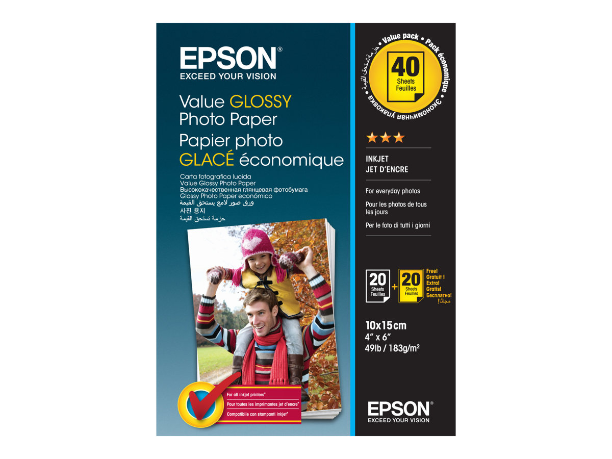 Epson Value Photo Paper Glossy - Brilhante - 100 x 150 mm 20 folha(s) papel fotográfico (pacote de 2) - para Expression Home HD XP-15000, Expression Premium XP-900, XP-900 Stickers