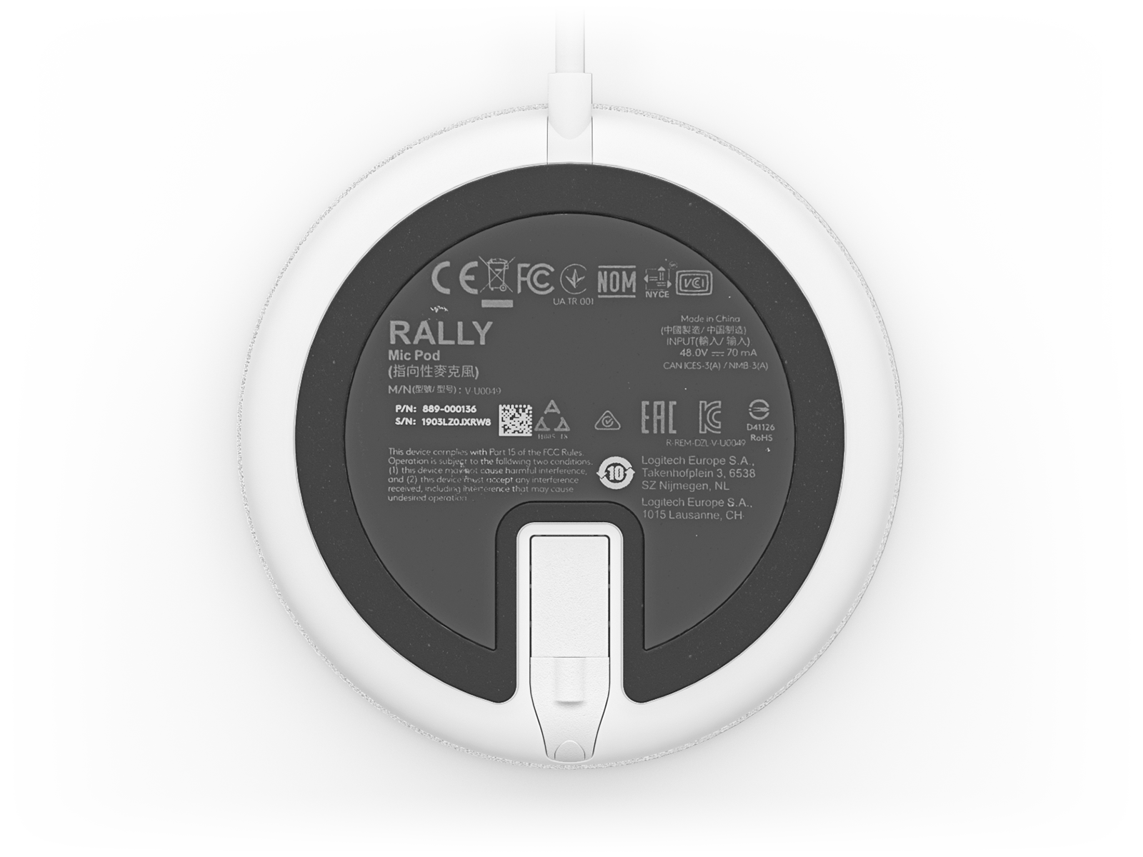 Logitech Rally Mic Pod - Microfone - branco - Certificado para Skype, Certificação Zoom, Cisco Webex Certified - para Rally Bar, Plus, Room Solution Large - Image 4