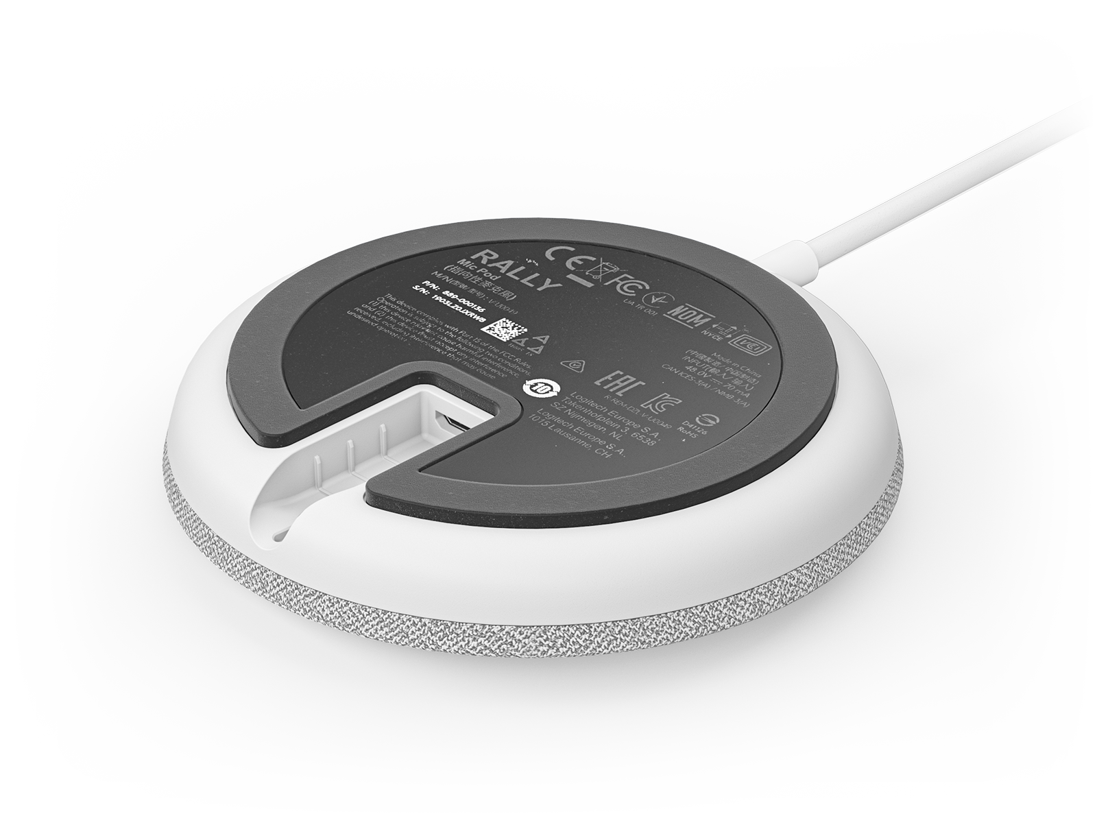 Logitech Rally Mic Pod - Microfone - branco - Certificado para Skype, Certificação Zoom, Cisco Webex Certified - para Rally Bar, Plus, Room Solution Large - Image 3