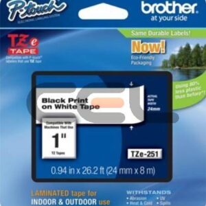 Brother TZ251CIV - Preto em branco - Rolo (2,4 cm x 8 m) 1 cassete(s) fita laminada - para Brother PT-D600, P-Touch PT-2430, 3600, 7600, 9800, D610, D800, E500, E550, H500, P750