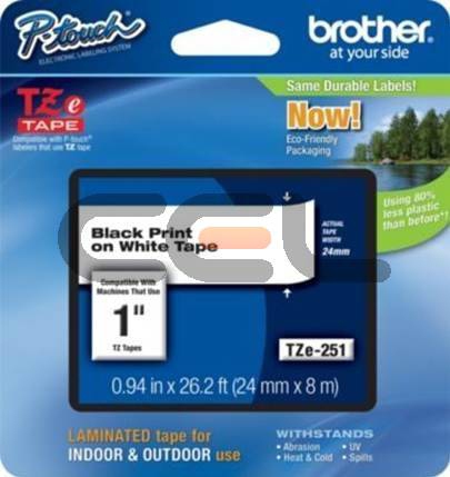 Brother TZ251CIV - Preto em branco - Rolo (2,4 cm x 8 m) 1 cassete(s) fita laminada - para Brother PT-D600, P-Touch PT-2430, 3600, 7600, 9800, D610, D800, E500, E550, H500, P750