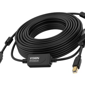 10 m USB 2.0 cable - in-line booster half way along cable - gold plated connectors - ferrite cores both ends - bandwidth 480 mbps - USB A (m) to USB B (m) - diameter 4.8 mm - 28+24 awg - black