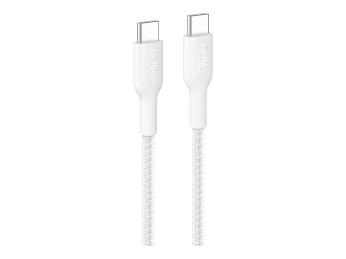 Belkin BoostCharge Pro - Cabo USB - USB-C (M) para USB-C (M) - 1 m - Fornecimento de energia USB (240W), cabo entrançado - branco