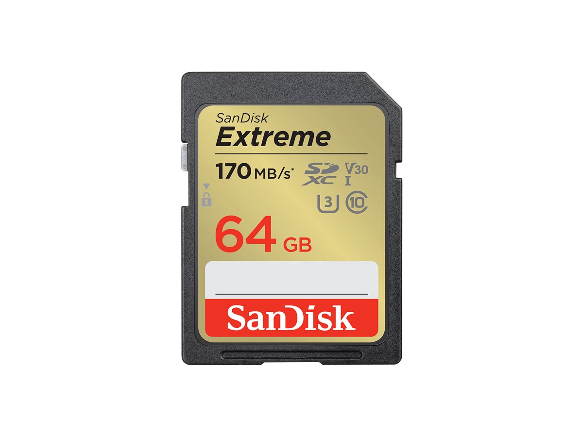 SanDisk Extreme - Cartão de memória flash - 64 GB - Video Class V30 / UHS-I U3 / Class10 - SDXC UHS-I