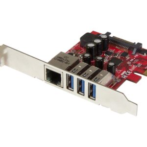 StarTech.com 3 Port PCI Express USB 3.0 Card + Gigabit Ethernet - Fits Standard & Low-Profile PCs - UASP Supported - Optional SATA Power (PEXUSB3S3GE) - Adaptador de rede / USB - PCIe 2.0 baixo perfil - USB 3.0 x 3 + 1000Base-T x 1