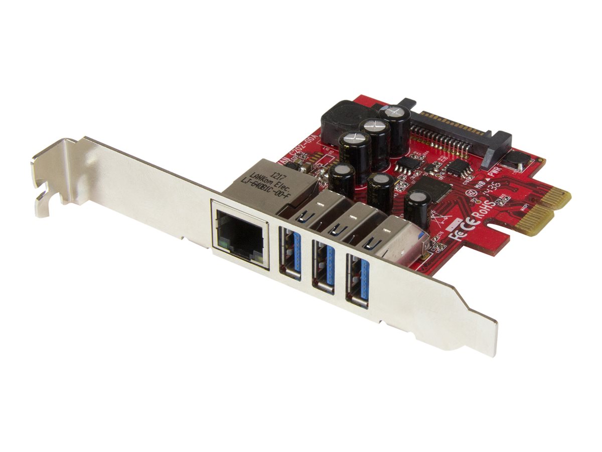 StarTech.com 3 Port PCI Express USB 3.0 Card + Gigabit Ethernet - Fits Standard & Low-Profile PCs - UASP Supported - Optional SATA Power (PEXUSB3S3GE) - Adaptador de rede / USB - PCIe 2.0 baixo perfil - USB 3.0 x 3 + 1000Base-T x 1