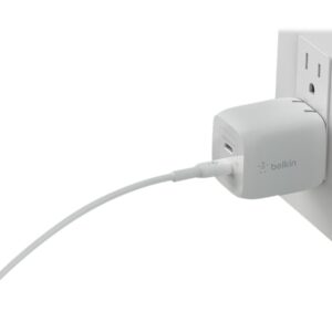 Belkin BoostCharge Pro GaN - Adaptador de alimentação - tecnologia PPS e GaN - 45 Watt - Fast Charge, PD 3.0 - 2 conectores de saída (2 x USB-C) - branco