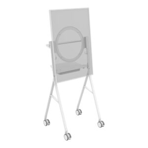 Display floor stand trolley - halo fitting for Microsoft Surface 50" Hub 2 or 3 - VESA 350 x 350 - tilt - laptop shelf - battery bracket included - cable management - large 100mm wheels - swl 45 kg - white