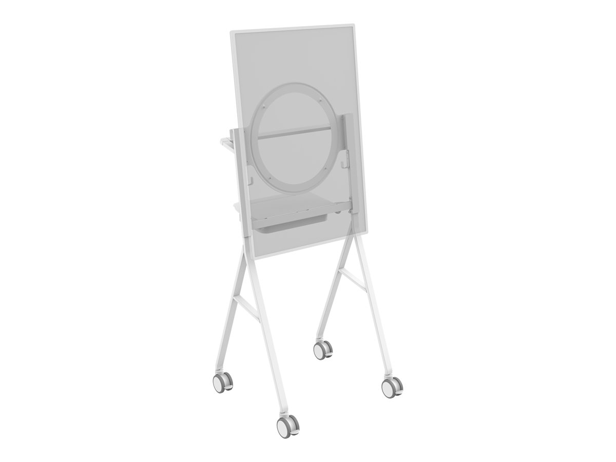 Display floor stand trolley - halo fitting for Microsoft Surface 50" Hub 2 or 3 - VESA 350 x 350 - tilt - laptop shelf - battery bracket included - cable management - large 100mm wheels - swl 45 kg - white