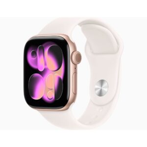 Apple Watch Series 11 (GPS) - 42 mm - alumínio dourado rosa - relógio inteligente Com banda de desporto - fluoroelastómero - rosado claro - tamanho da banda: S/M - 64 GB - Wi-Fi 4, UWB, Bluetooth - 30.3 g
