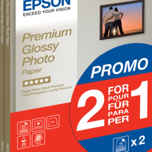 Epson Premium Glossy Photo Paper BOGOF - Brilhante - A4 (210 x 297 mm) - 255 g/m² - 15 folha(s) papel fotográfico (pacote de 2) - para EcoTank ET-2650, 2750, 2751, 2756, 2850, 2851, 2856, 4750, 4850