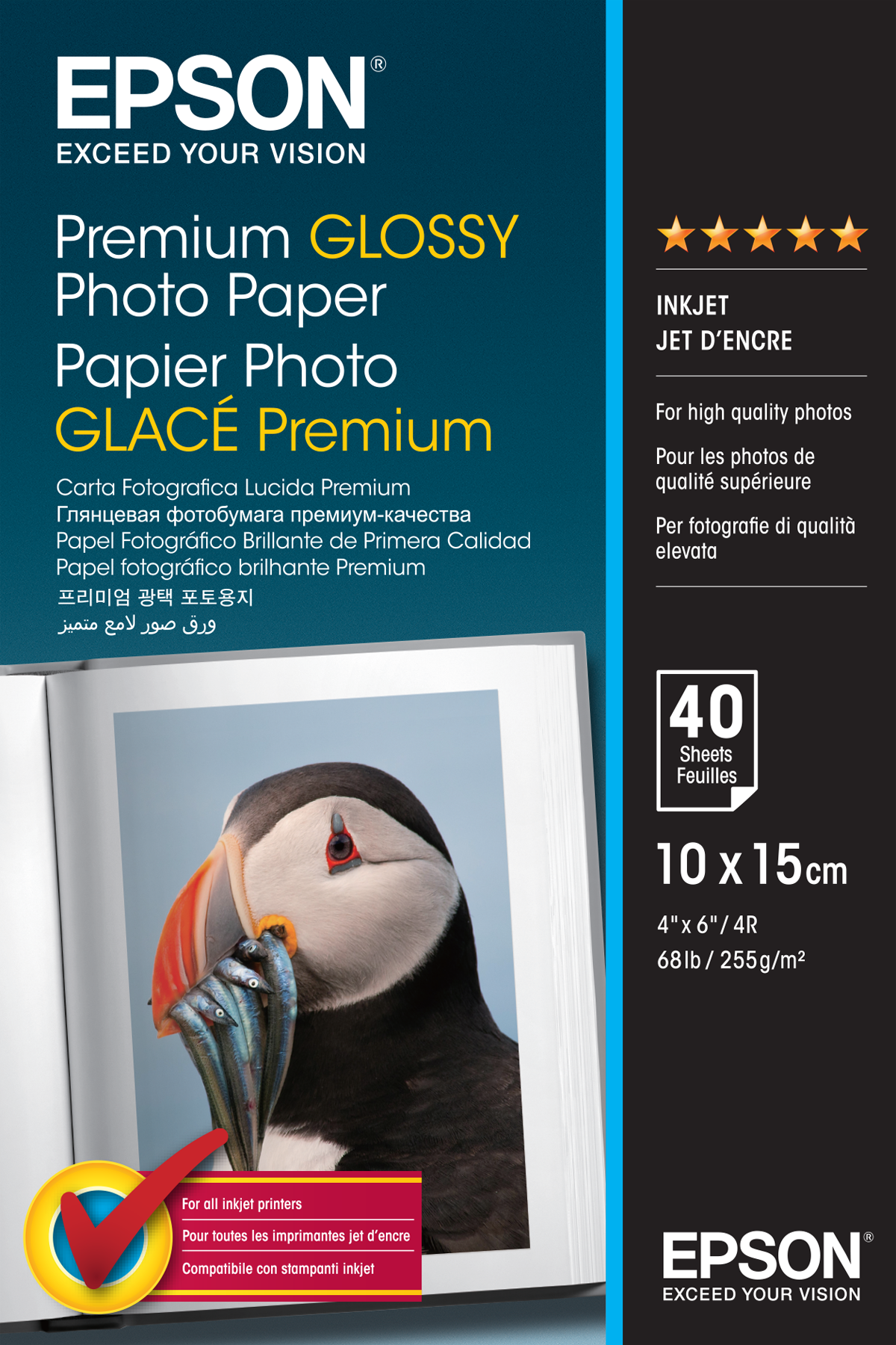 Epson Premium Glossy Photo Paper - Brilhante - 100 x 150 mm 40 folha(s) papel fotográfico - para EcoTank ET-1810, 2810, 2811, 2814, 2815, 2820, 2825, 2826, 2850, 2851, 2856, 4800, 4850