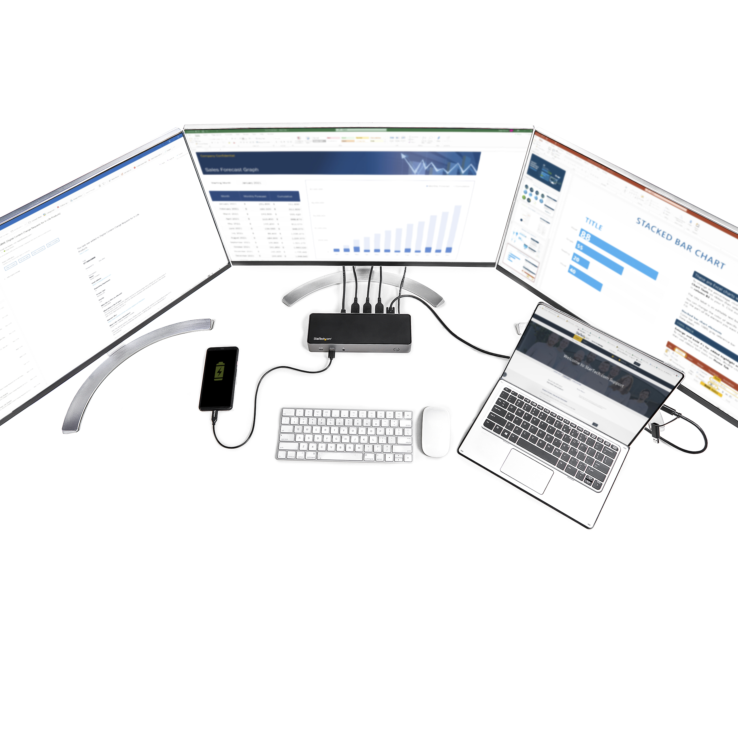 StarTech.com USB-C & USB-A Dock, Hybrid Universal Triple Monitor Laptop Docking Station w/ DisplayPort & HDMI 4K 60Hz, 85W Power Delivery, 6x USB Hub, Ethernet, Audio, USB 3.1 Gen 2 10Gbps - Multi-Monitor Dock (DK31C3HDPDUE) - Estação de engate - USB - Image 12