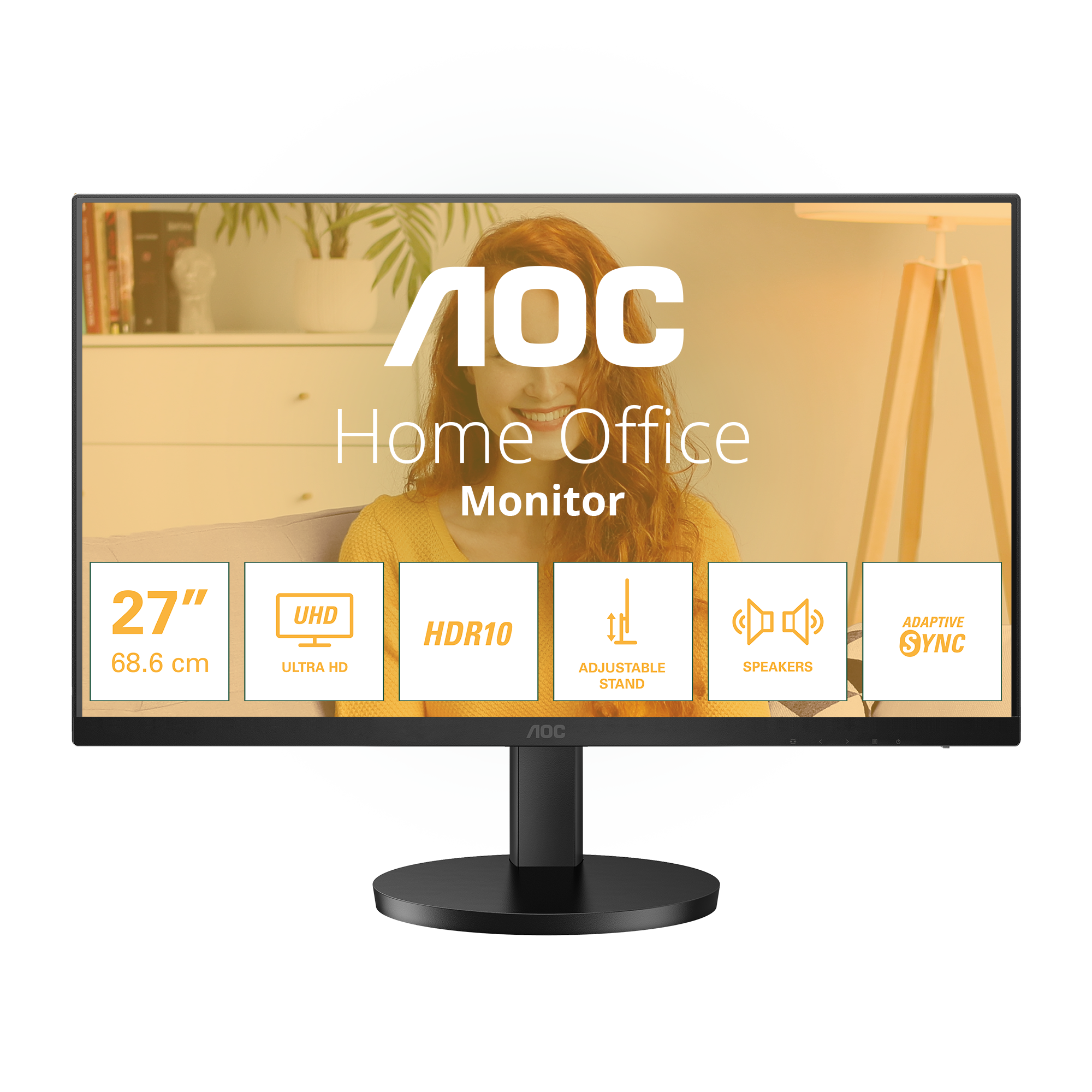 AOC U27B3AF - Monitor LED - 27" - 3840 x 2160 4K UHD (2160p) @ 60 Hz - IPS - 350 cd/m² - 1000:1 - HDR10 - 4 ms - 2xHDMI, DisplayPort - altifalantes - preto