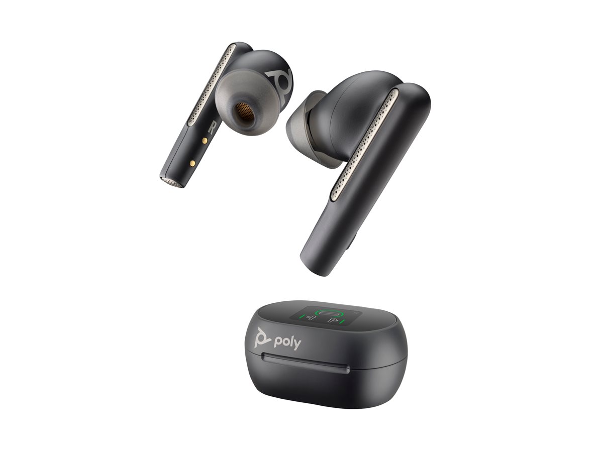 Poly Voyager Free 60+ - Auscultadores sem fios com microfonoe - intra-auricular - bluetooth - cancelamento de ruído activo - USB-A via adaptador Bluetooth, macaco de 3,5 mm - preto carvão - Certificado para Salas Zoom - Replaces Poly SKU 216065-02
