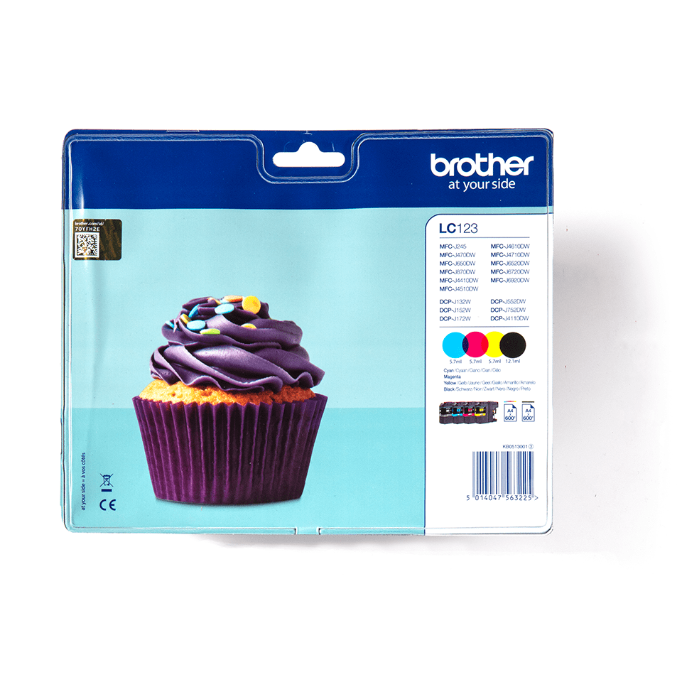 Brother LC123 - Pack de 4 - preto, amarelo, azul cyan, magenta - original - blister - tinteiro - para Brother DCP-J100, DCP-J105, DCP-J132W, DCP-J4110DW, DCP-J552DW, DCP-J752DW
