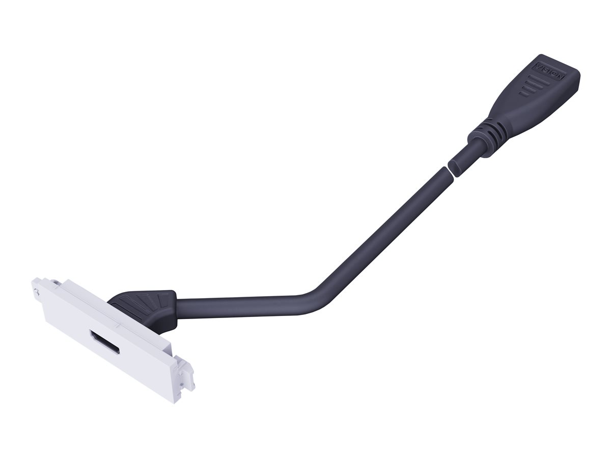 Modular AV faceplate component - HDMI module - female socket on front with tail at rear with female connector - active boosting circuit - HDMI v2.0 - 4k at 60 hz - awg 28 - total length 200 mm - fixes into techconnect surrounds - plastic - white