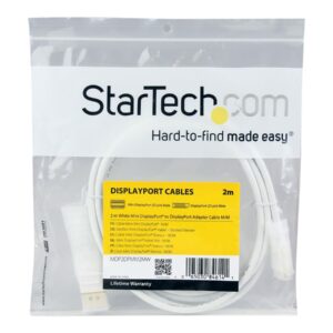 StarTech.com 2m 6 ft White Mini DisplayPort to DisplayPort 1.2 Adapter Cable M/M - DisplayPort 4k with HBR2 support - Mini DP to DP Cable (MDP2DPMM2MW) - Cabo DisplayPort - Mini DisplayPort (M) para DisplayPort (M) - 2 m - branco - para P/N: CDP2MDP,