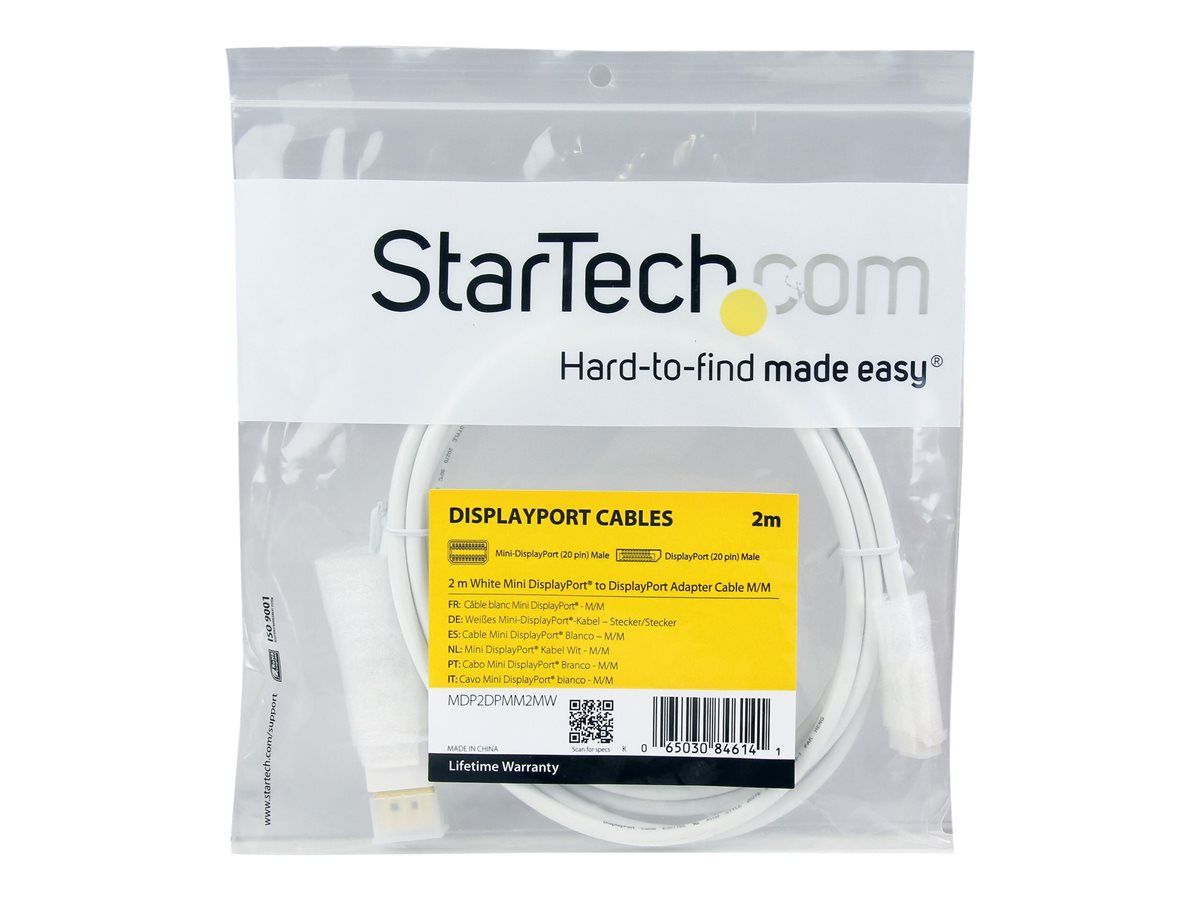 StarTech.com 2m 6 ft White Mini DisplayPort to DisplayPort 1.2 Adapter Cable M/M - DisplayPort 4k with HBR2 support - Mini DP to DP Cable (MDP2DPMM2MW) - Cabo DisplayPort - Mini DisplayPort (M) para DisplayPort (M) - 2 m - branco - para P/N: CDP2MDP,